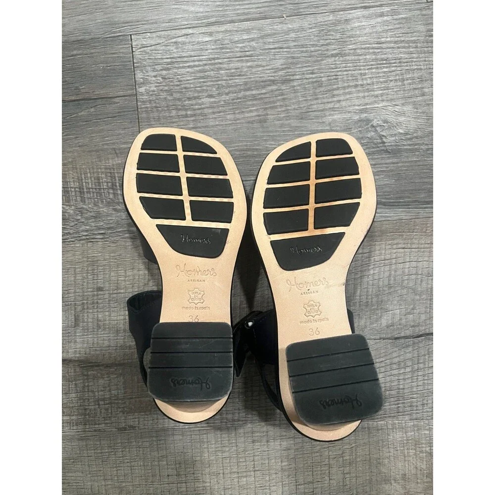 NWOB Homers Navy Blue Block Heel Leather Hand Crafted Strappy Sandals Size 36